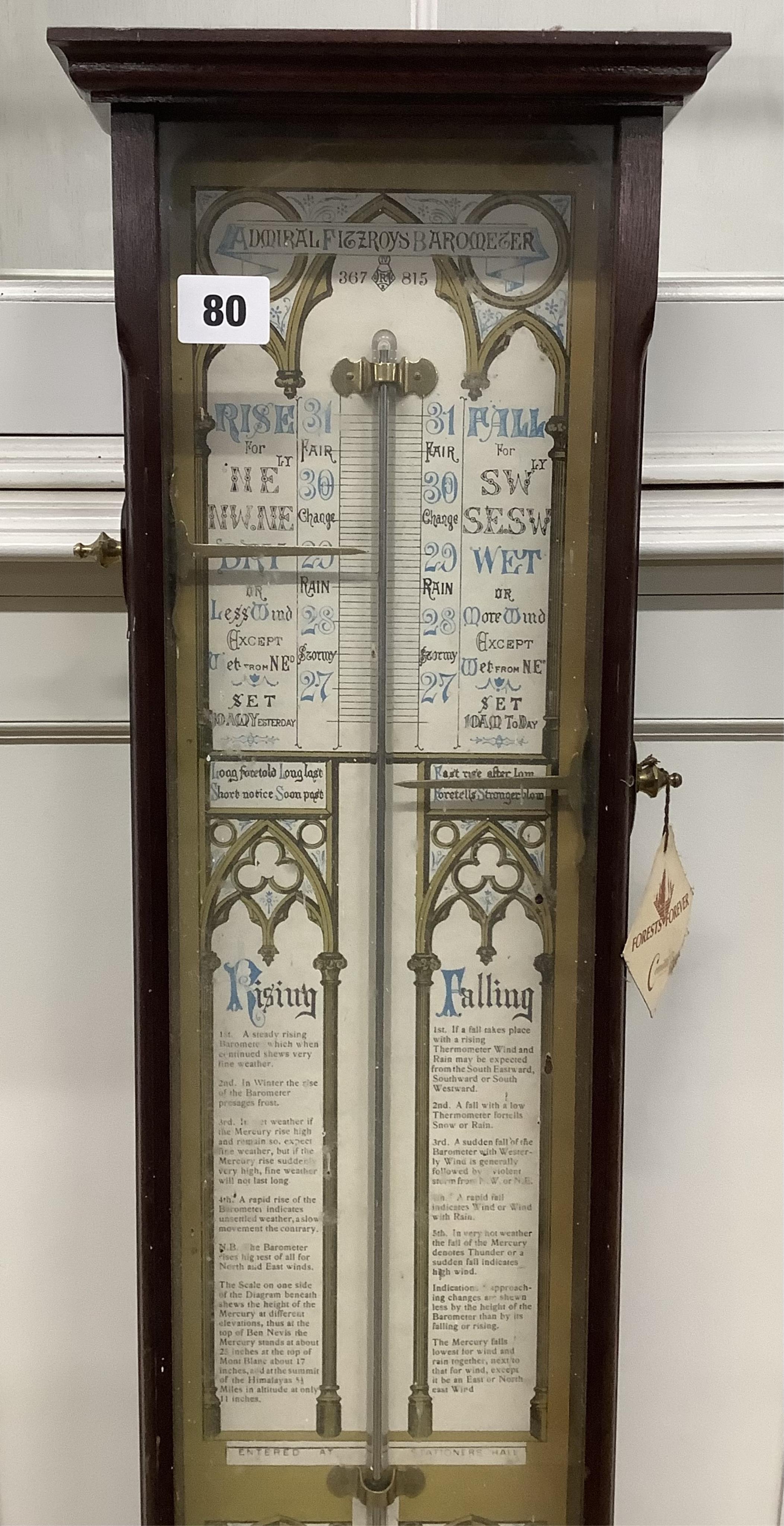A modern Admiral Fitzroy barometer, height 96cm. Condition - fair